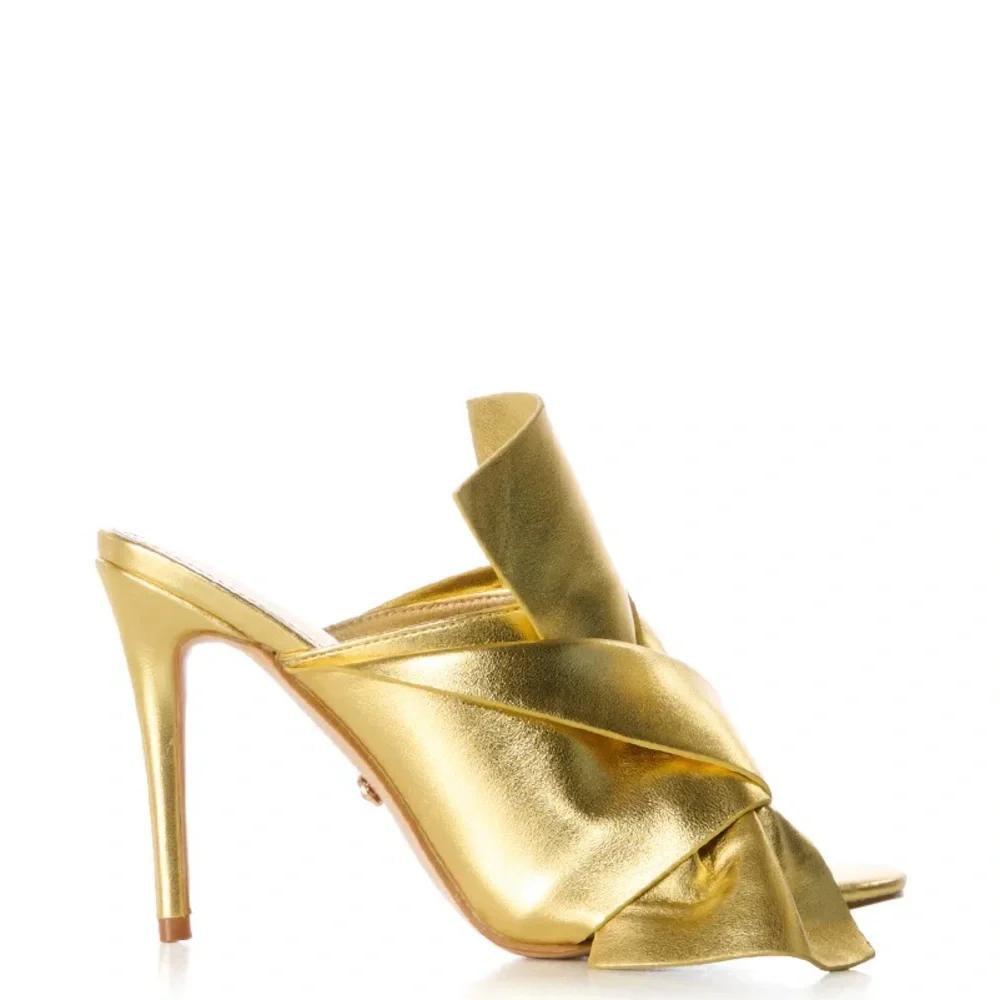 AZALEA WANG Gold Vegan Leather Mule Sandals